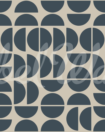 Tapet cu model geometric abstract in albastru închis și bej, Geometry Shapes, Midnight Blue