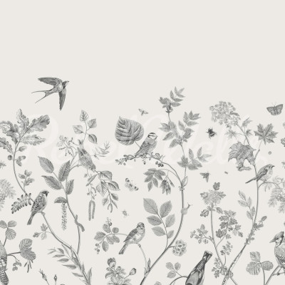 Dormitor cu fototapet floral și cu păsări