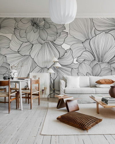 Tapet cu flori minimalist, Bold Dahlia, Graphite
