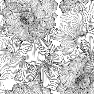 Tapet cu flori minimalist, Bold Dahlia, Graphite