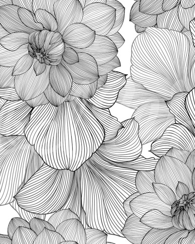 Tapet cu flori minimalist, Bold Dahlia, Graphite