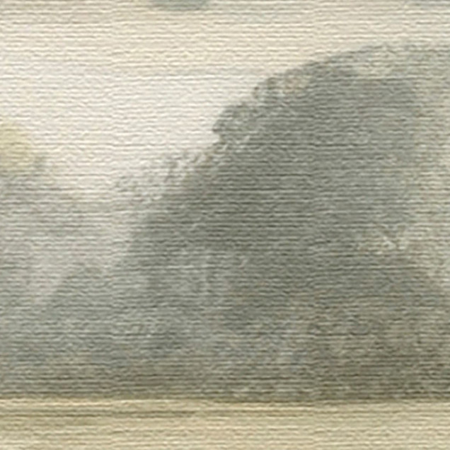 Tapet Field View Painting, Beige cu un peisaj relaxant cu o vale verde și copaci.