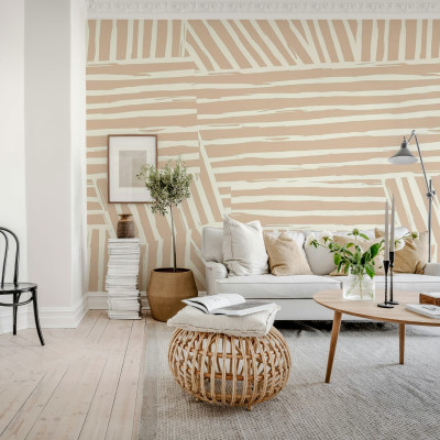 Tapet Geometric Lines Beige - Design minimalist cu linii subtile, perfect pentru un living modern și elegant.