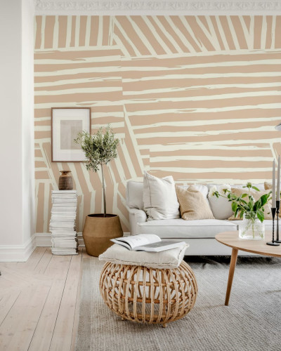 Tapet Geometric Lines Beige - Design minimalist cu linii subtile, perfect pentru un living modern și elegant.