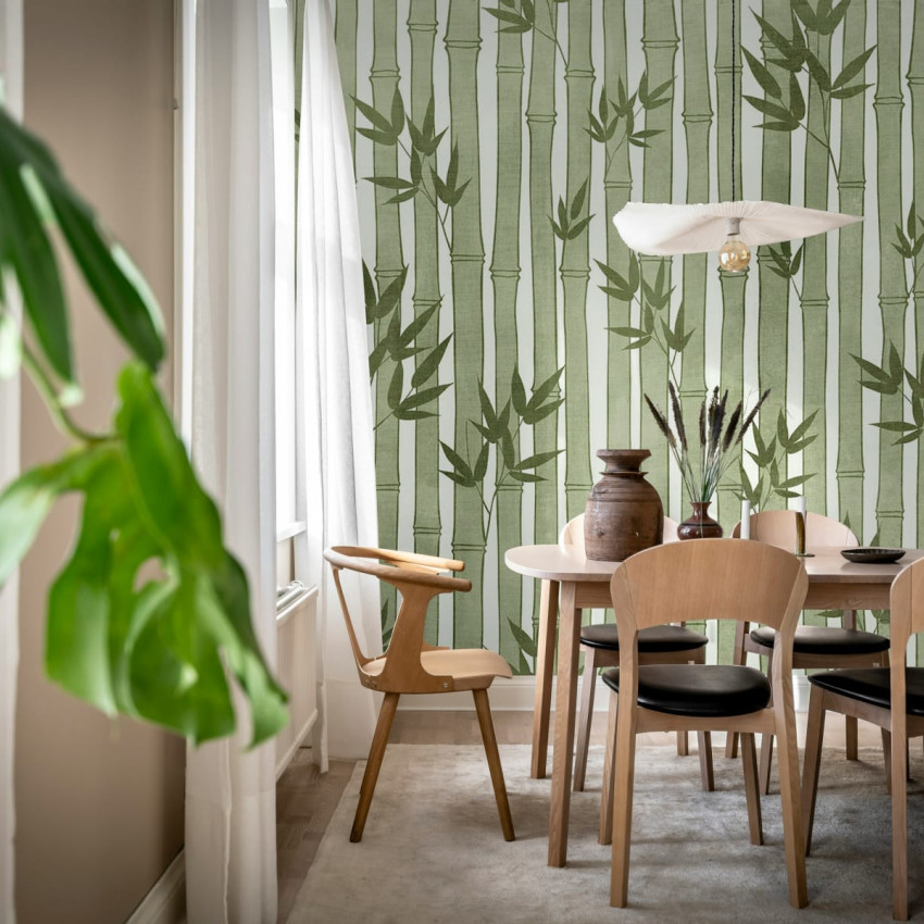 Tapet Bamboo Forest, Brown - un design minimalist cu bambus în nuanțe de maro
