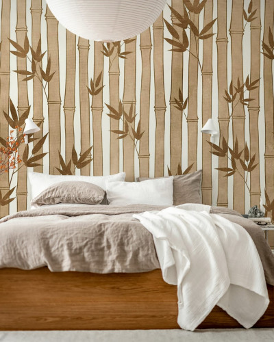Tapet Bamboo Forest, Brown - un design minimalist cu bambus în nuanțe de maro