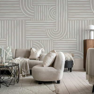 Tapet geometric abstract, Graphic Vaults, in nuante de gri.