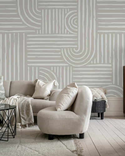 Tapet geometric abstract, Graphic Vaults, in nuante de gri.