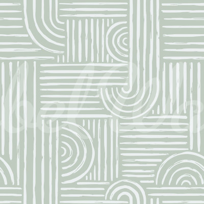 Tapet geometric abstract, Graphic Vaults, Green. Linii subtiri albe pe un fond verde deschis, pentru un aspect modern si minimalist.