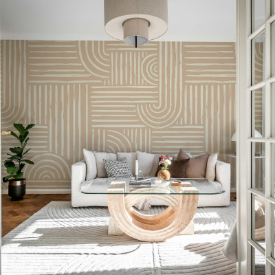 Graphic Vaults, un tapet geometric modern cu linii curate și forme simple, în nuanțe de bej.