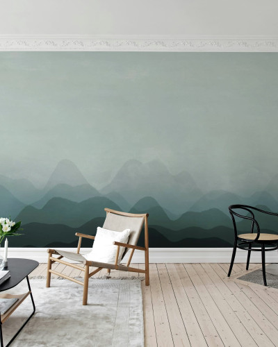 Tapet modern cu design abstract in nuante de albastru si verde, cu un aspect relaxant si linistit.