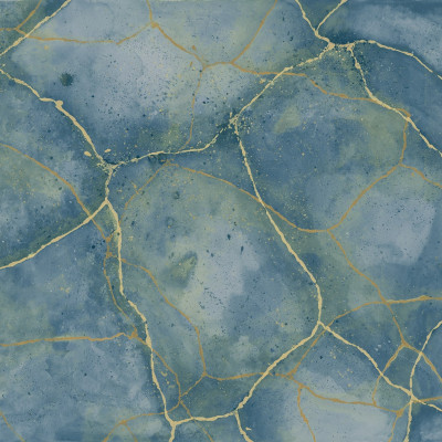 Tapet cu marmură watercolor în nuanțe de albastru și auriu.