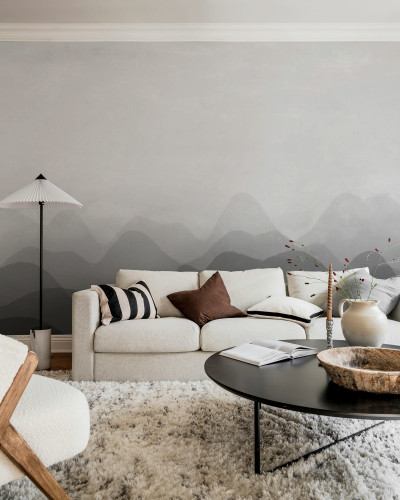 Tapet Gradient Flow, negru, cu un design minimalist, cu o nuanță de gri care se estompează ușor spre negru