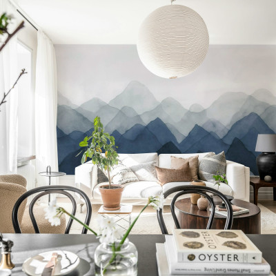 Tapet cu design abstract in nuante de albastru.