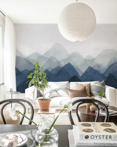 Tapet cu design abstract in nuante de albastru.