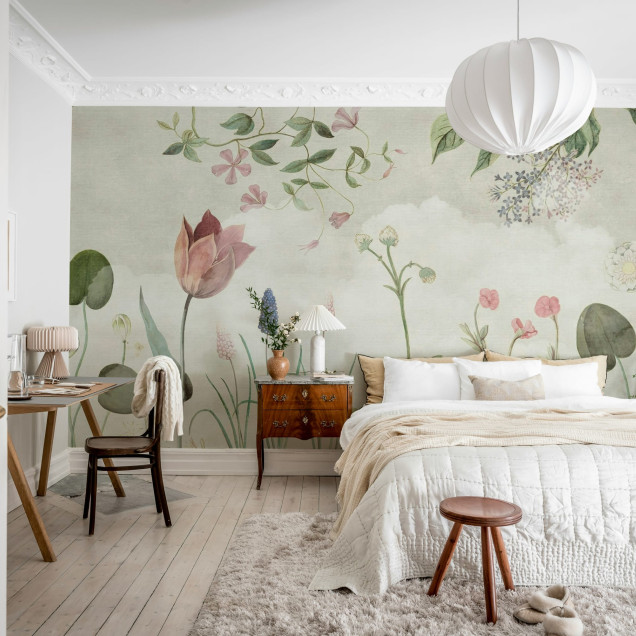Fototapet floral cu design nostalgic, ideal pentru un decor romantic