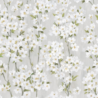 Fototapet cu flori de cireș albe într-un living luminos