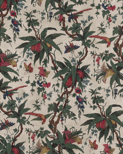 Tapet vintage cu motiv natură într-un living elegant
