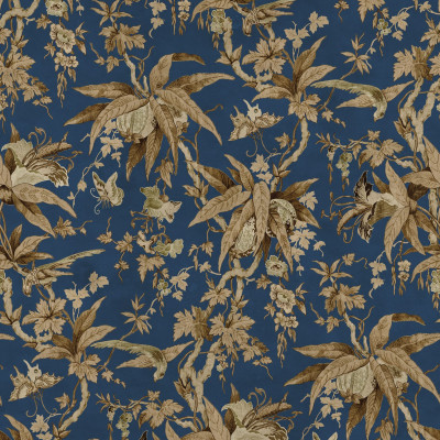 Tapet floral elegant pe fond albastru în living