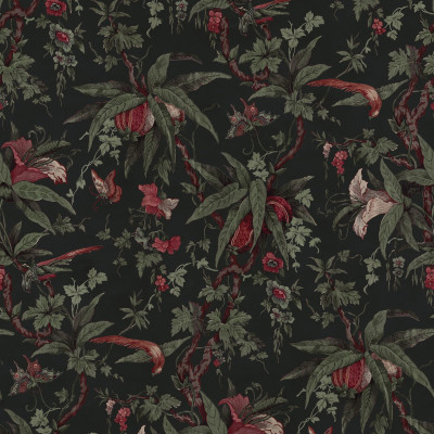 Bucătărie elegantă cu tapet floral și vegetal pe fond negru
