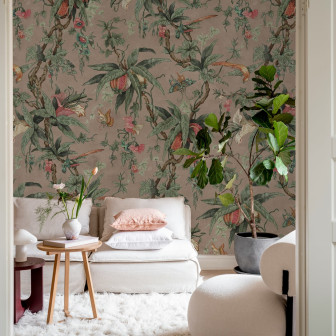 Fototapet floral cu motive botanice într-un interior modern