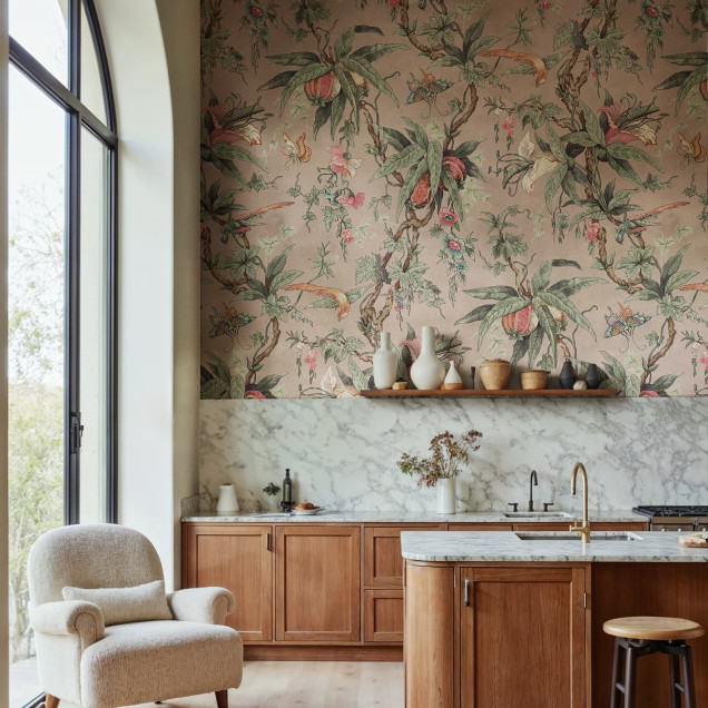 Fototapet floral cu motive botanice într-un interior modern