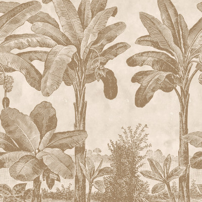 Fototapet cu design tropical vintage într-un living elegant
