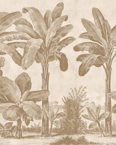 Fototapet cu design tropical vintage într-un living elegant