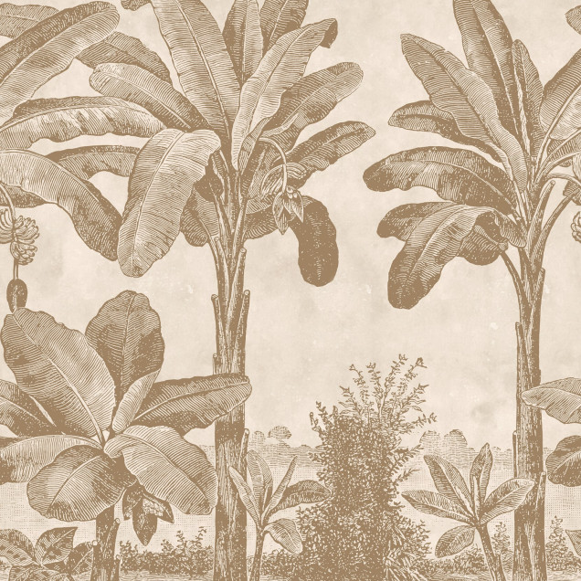 Fototapet cu design tropical vintage într-un living elegant