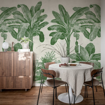 Fototapet cu model tropical verde, decor interior cu plante