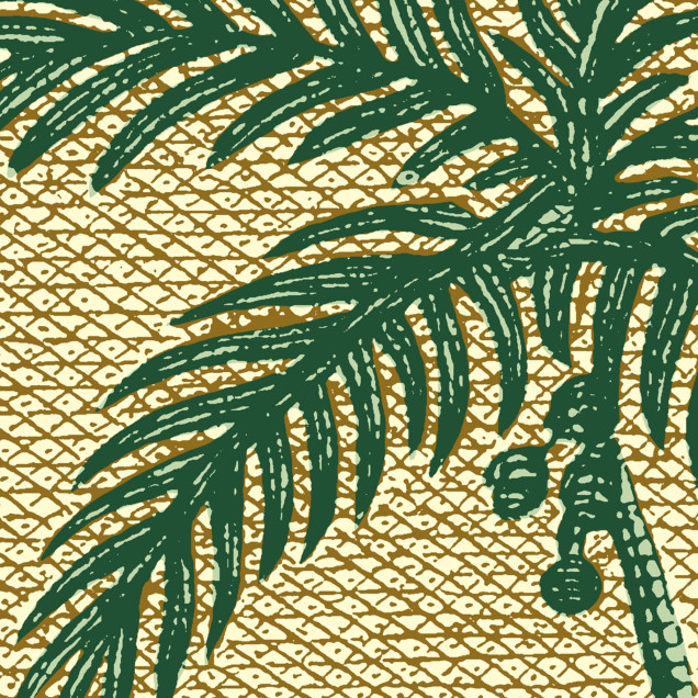 Tapet cu design tropical, palmieri și peisaj marin