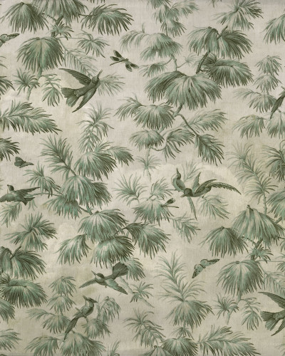 Tapet verde cu design tropical în living