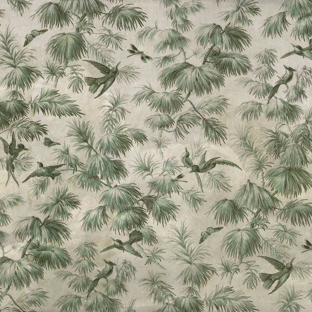 Tapet verde cu design tropical în living