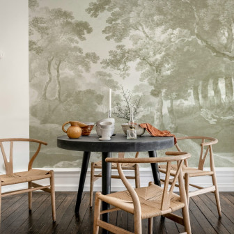 Fototapet cu un peisaj vintage într-un living modern