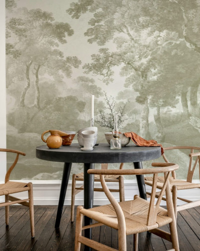 Fototapet cu un peisaj vintage într-un living modern