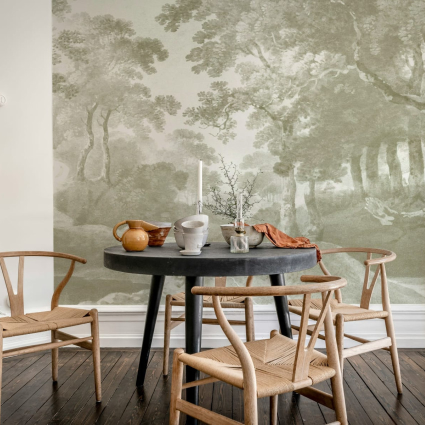 Fototapet cu un peisaj vintage într-un living modern