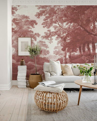 Tapet cu design vintage burgundy, decor interior elegant