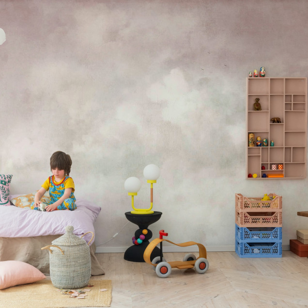 Tapet cu nori vintage roz într-un interior elegant
