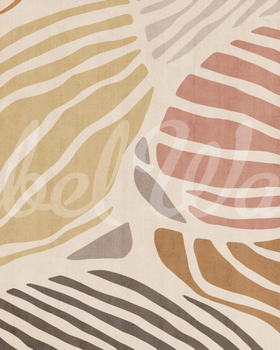 Tapet Graphic Leafs, Coral, cu design abstract cu linii curbate și texturi fine, perfect pentru un dormitor modern și vibrant.