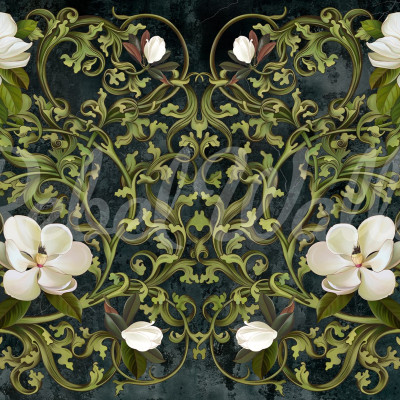 Tapet Fabulous Flowers Green cu flori albe delicate pe fundal verde