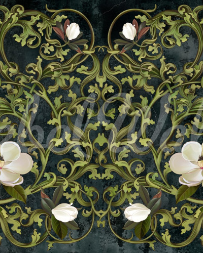 Tapet Fabulous Flowers Green cu flori albe delicate pe fundal verde