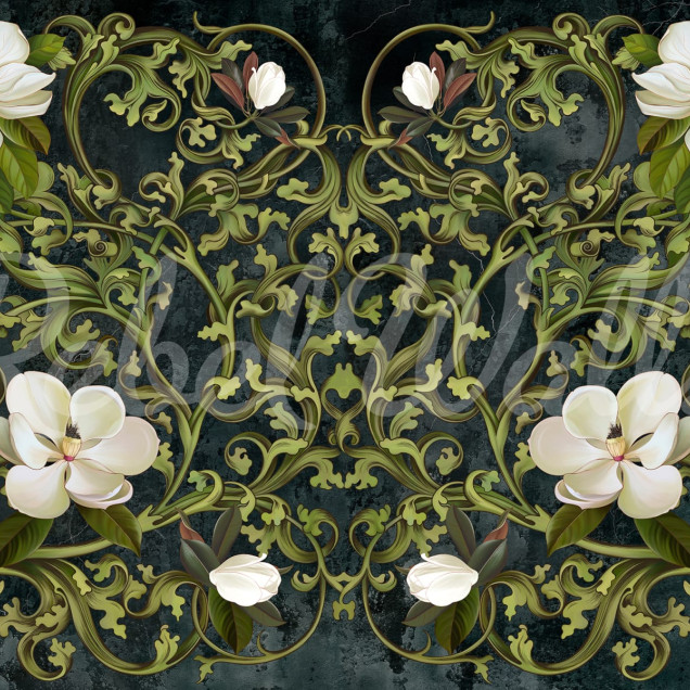 Tapet Fabulous Flowers Green cu flori albe delicate pe fundal verde
