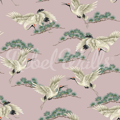Flying Cranes, Pink, Wallpaper, macarale zburătoare, roz, design japonez