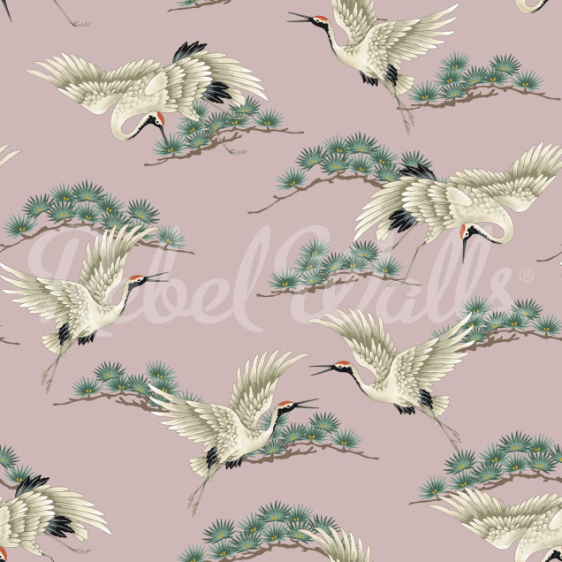 Flying Cranes, Pink, Wallpaper, macarale zburătoare, roz, design japonez