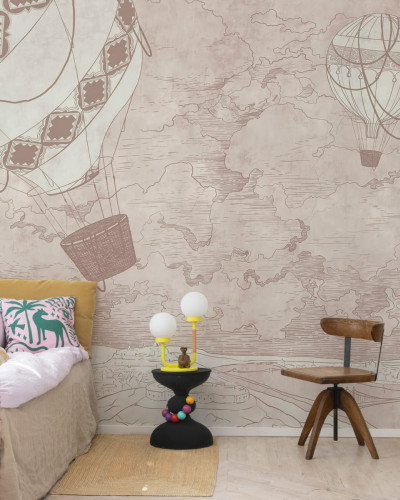 Tapet cu baloane cu aer cald, Balloon Travelers, Roz