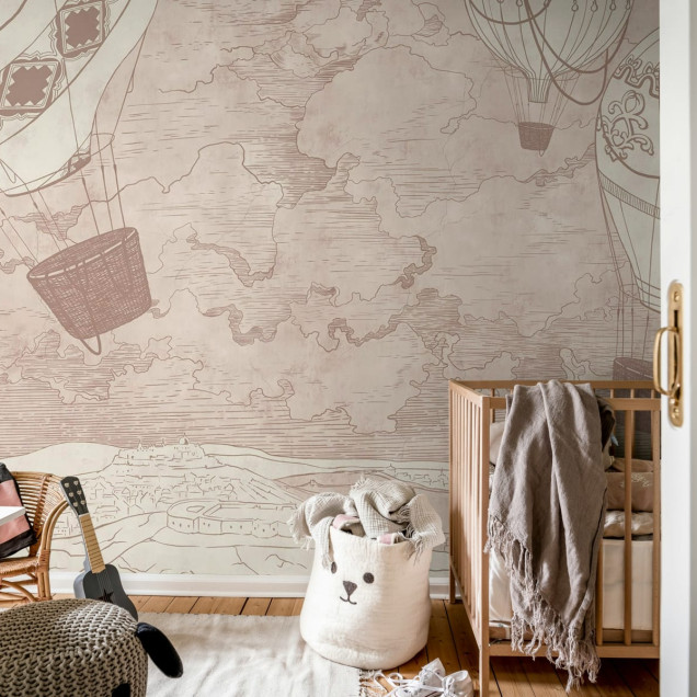 Tapet cu baloane cu aer cald, Balloon Travelers, Roz