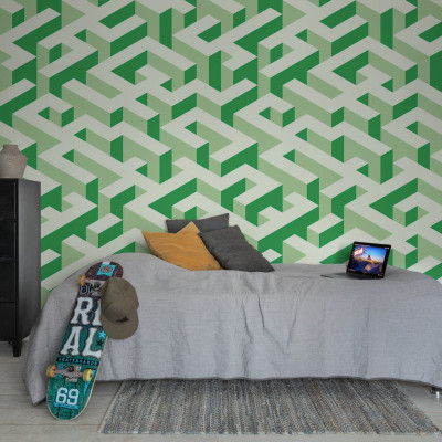 Tapet geometric Mace Game în nuanțe de verde