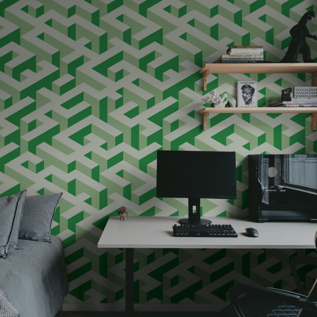 Tapet geometric Mace Game în nuanțe de verde