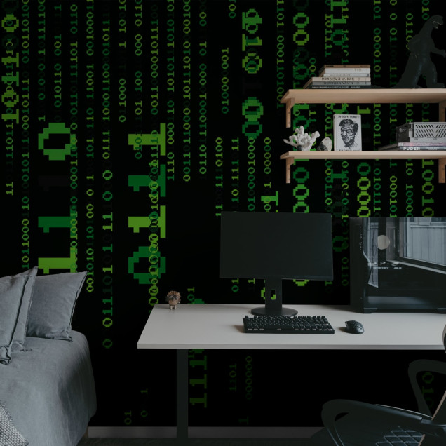 Code Drop, Verde - Wallpaper abstract inspirat din codul binar. Design grafic minimalist cu elemente de verde si negru.