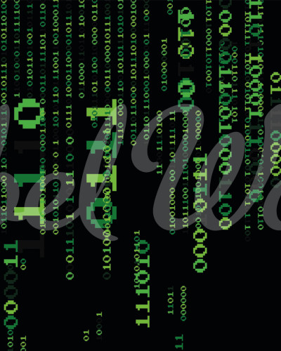 Code Drop, Verde - Wallpaper abstract inspirat din codul binar. Design grafic minimalist cu elemente de verde si negru.